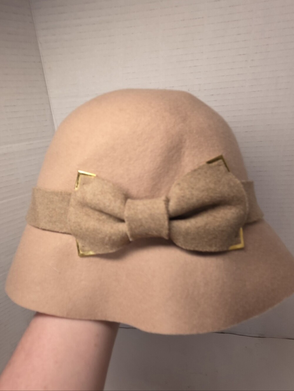 NWT Anna & Ava Vintage Look Wool Hat With Bow Beige